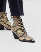 Qupid Lace Up Western Boot In Snake