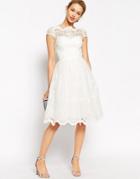 Chi Chi London Premium Lace Midi Prom Dress With Bardot Neck - White