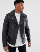 Asos Design Faux Leather Biker Jacket In Black
