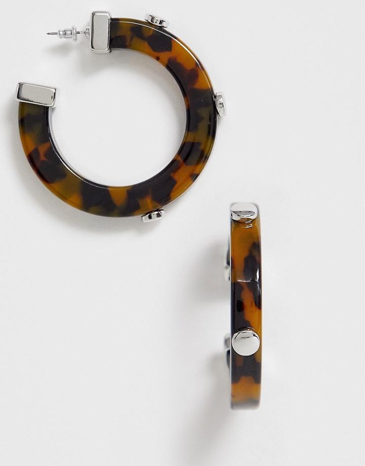 Asos Design Hoop Earrings With Tortoiseshell And Stud Detail-multi