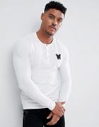 Good For Nothing Muscle Long Sleeve T-shirt In White With Buttons - White