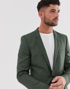 Asos Design Skinny Suit Jacket In Khaki - Green