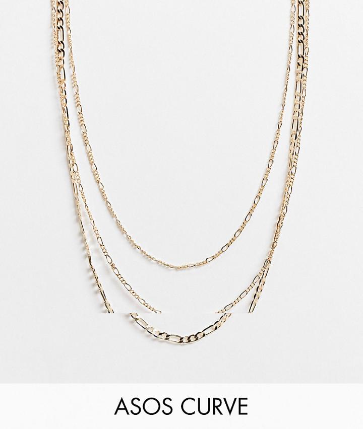 Asos Design Curve 3-pack Necklaces In Mixed Fine Chains In Gold Tone