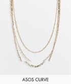 Asos Design Curve 3-pack Necklaces In Mixed Fine Chains In Gold Tone