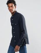 Asos Western Denim Shirt With Distressing In Long Sleeve - Blue