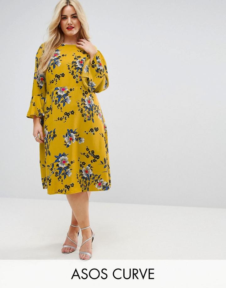 Asos Curve Column Midi Dress In Satin Floral - Multi