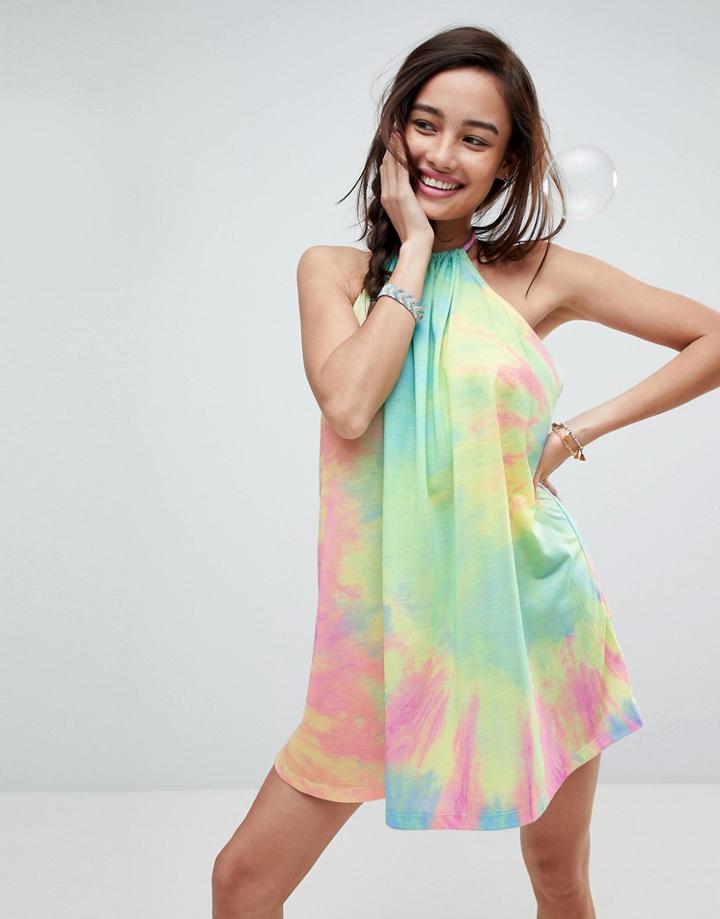 Asos Halter Tie Dye Beach Cover Up - Multi