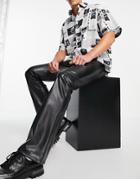 Asos Design Flared Jeans In Black Leather Look