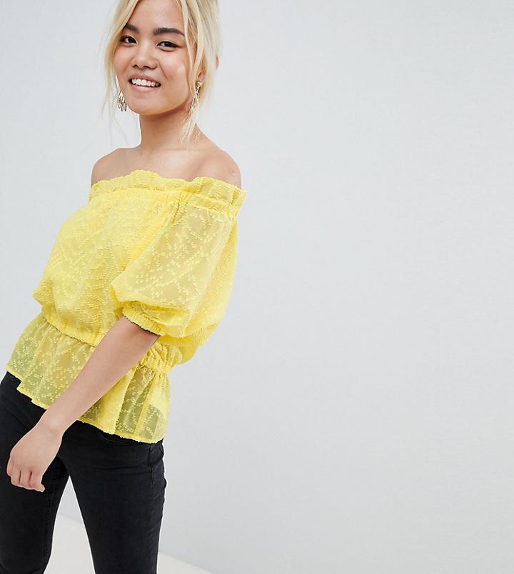 Lost Ink Petite Bardot Top In Textured Fabric - Yellow