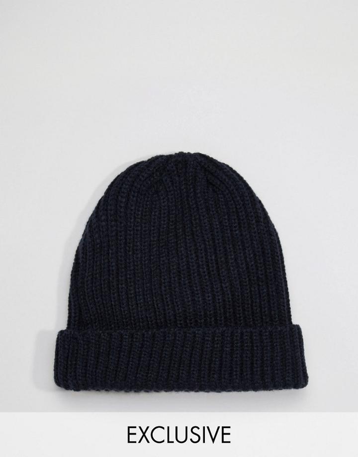 Reclaimed Vintage Mini Fisherman Beanie In Navy - Navy