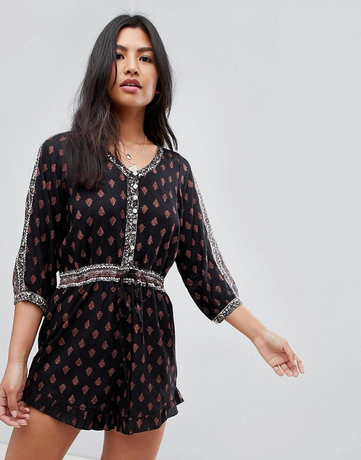 Raga Nocturnal Daze Printed Romper - Black