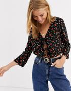 Nobody's Child Tie Front Blouse In Poppy Floral-black