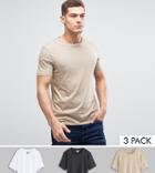 Asos 3 Pack T-shirt In White/washed Black/beige Save - Multi