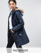 Vero Moda Tall Padded Faux Fur Belted Parka - Navy