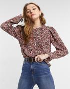 Only Floral Blouse With Shoulder Detail In Purple Floral Print-multi
