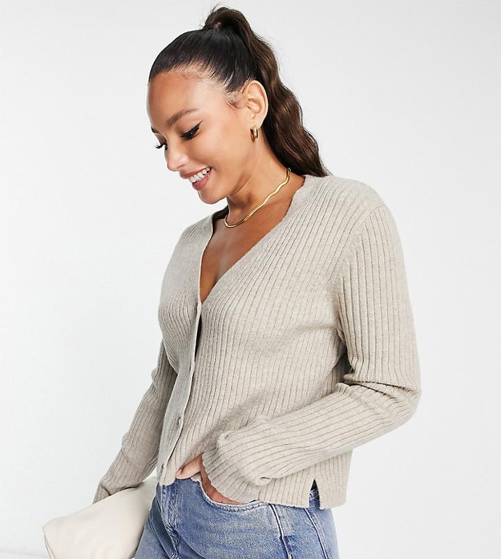 Asos Design Tall V Neck Cardigan In Oatmeal-neutral