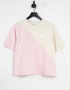 Lacoste Spliced T-shirt In Pink And Cream-white