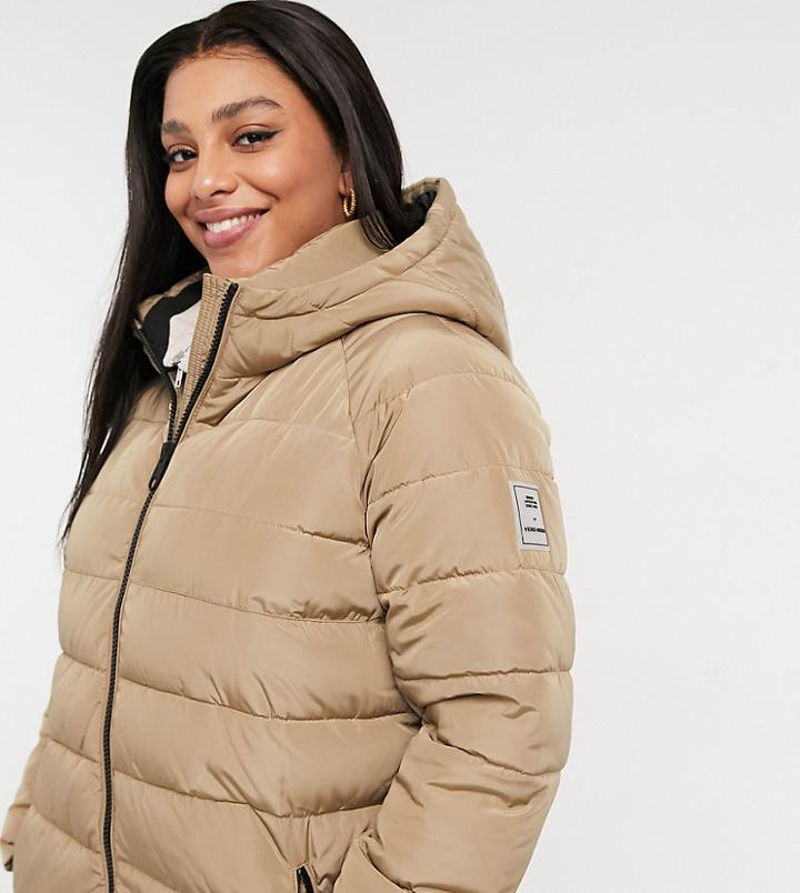 Vero Moda Curve Padded Longline Coat In Beige-neutral