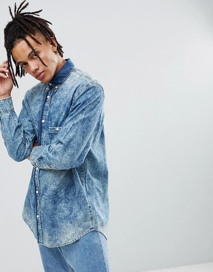 Cheap Monday Acid Wash Denim Shirt - Blue