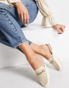 Qupid Trim Loafer Mules In Natural Woven-white