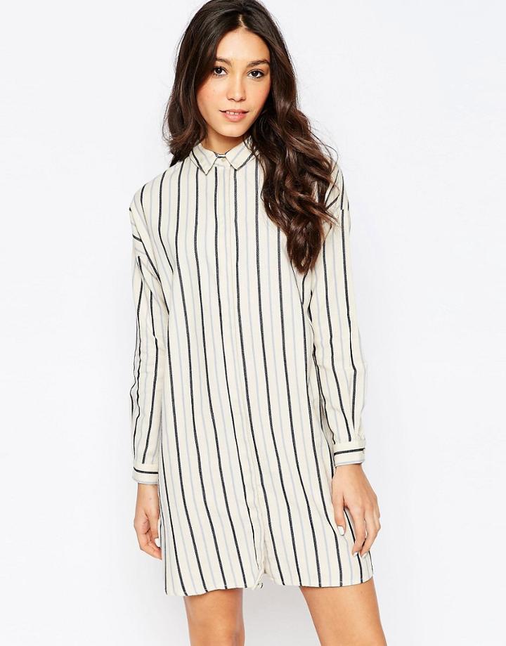 Vila Winther Stripe Long Shirt In White - White