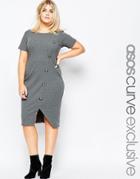 Asos Curve Rib Body-conscious Dress With Button Front - Charcoal