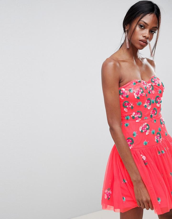 Asos Edition Bandeau Tulle Embellished Mini Dress-pink