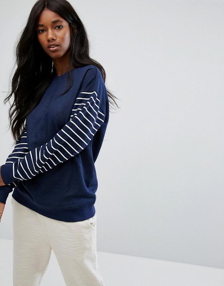 Asos Sweatshirt In Blocked Stripe - Navy