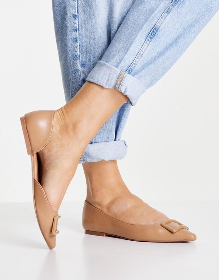 Asos Design Lozzy D'orsay Pointed Ballet Flats In Beige-neutral