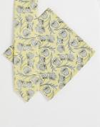 Gianni Feraud Pocket Square And Tie Set In Yellow Floral