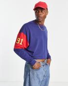 Asos Design Oversized Long Sleeve T-shirt In Navy And Red Color Block With London City Back Print