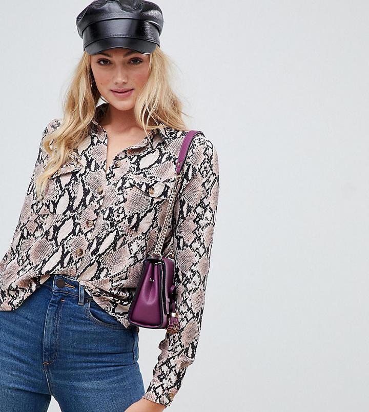 New Look Tall Utility Shirt In Snake - Pink