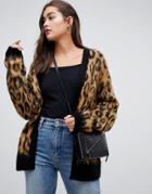 Asos Design Oversized Cardigan In Brushed Animal - Multi