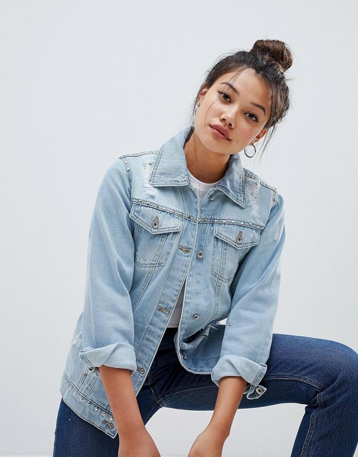 Influence Distressed Acid Wash Denim Jacket - Blue