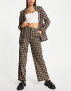 Urban Revivo Check Print Flare Pants In Khaki-green