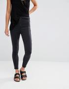 New Look Pull Ring Zip Front Skinny Jeans - Black