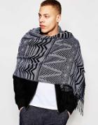 Asos Blanket Scarf In Black And White Geo-tribal Design - Black
