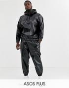 Asos Design Two-piece Plus Tapered Sweatpants In Leather Look Fabric In Black