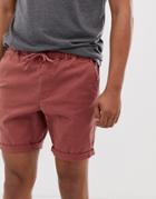 Asos Design Skinny Chino Shorts With Elastic Waist In Washed Red - Red