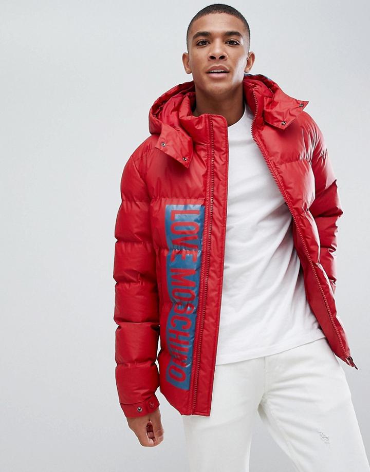 Love Moschino Printed Logo Puffer Jacket - Red