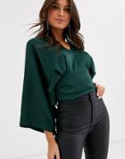 Asos Design Plunge Top With Kimono Sleeve - Green