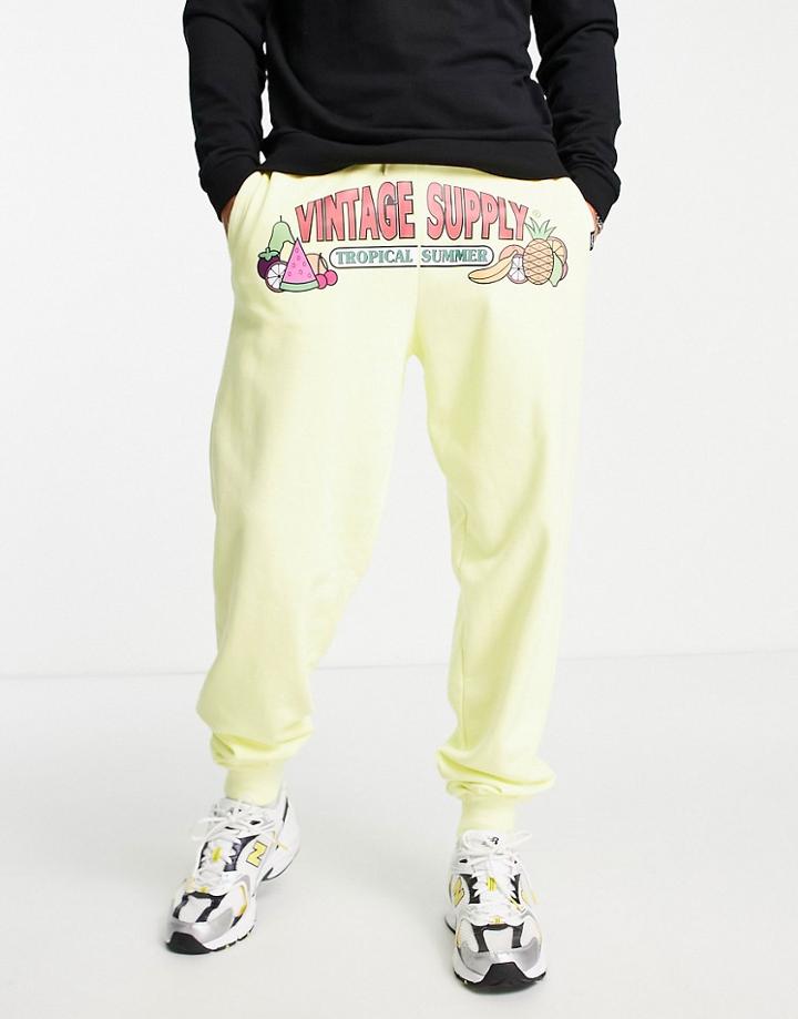 Vintage Supply Tropical Summer Print Sweatpants In Yellow