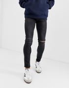 Only & Sons Skinny Fit Rip Knee Jeans In Black Denim - Black