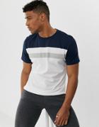 Jack & Jones Originals Longline Curved Hem T-shirt With Navy Color Block - White