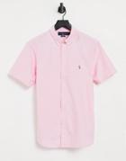 Polo Ralph Lauren Player Logo Short Sleeve Oxford Shirt Button Down Slim Fit In Pink