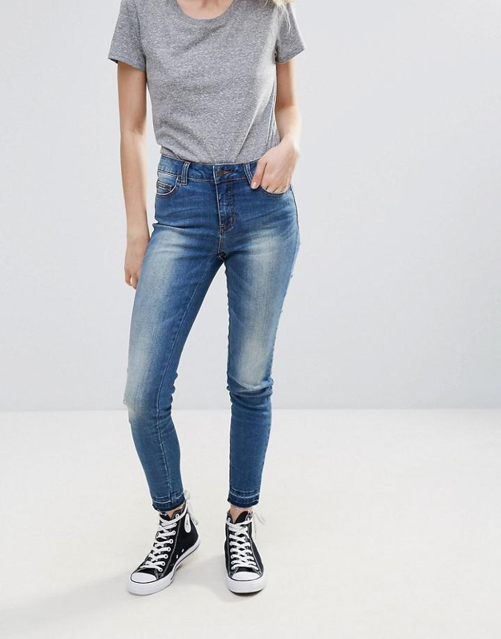 Pieces Thrine Cropped Raw Hem Skinny Jeans - Blue