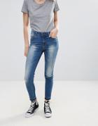 Pieces Thrine Cropped Raw Hem Skinny Jeans - Blue
