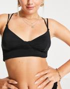 Asos Design Mesh Crop Bikini Top With T-back In Black