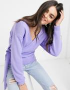 Glamorous V-neck Wrap Knitted Sweater In Lavender-purple