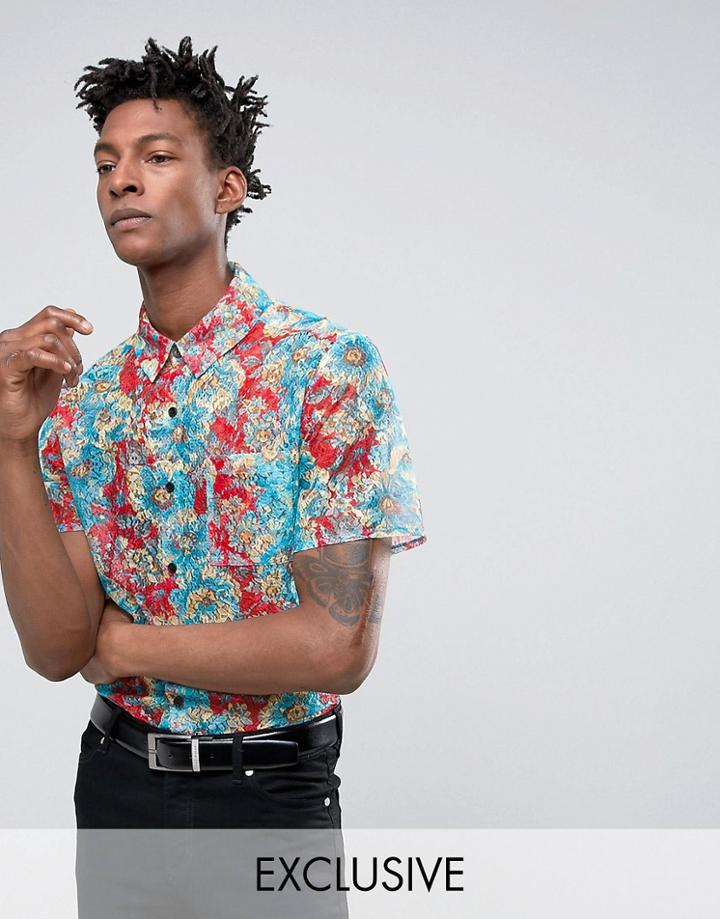 Reclaimed Vintage Inspired Party Shirt In Lace In Reg Fit - Red
